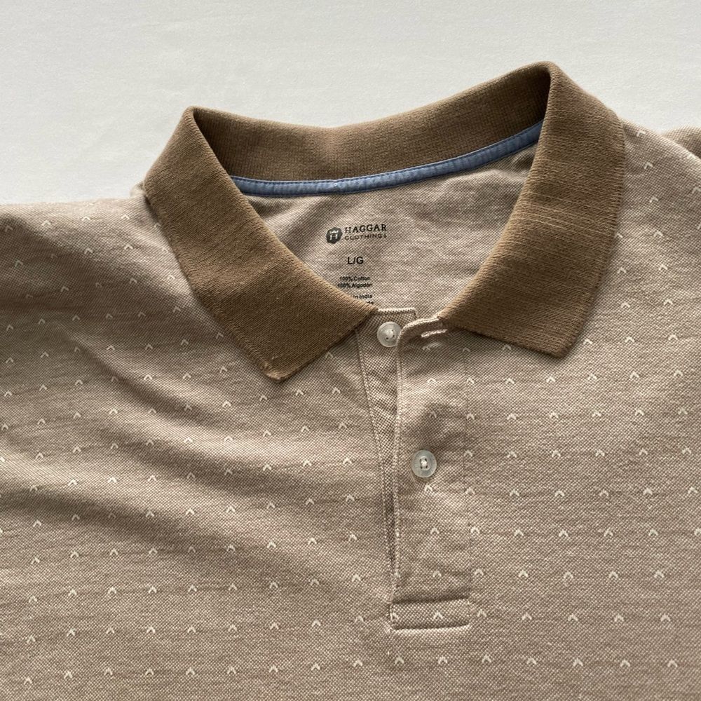 Haggar Men’s Tan Chevron Polo - 100% Cotton - Size L - Picture 2 of 6
